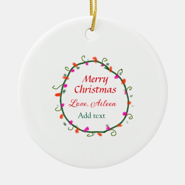 röd vit blommigt vattenfärgsutandning god jul julgransprydnad keramik (Framsidan)