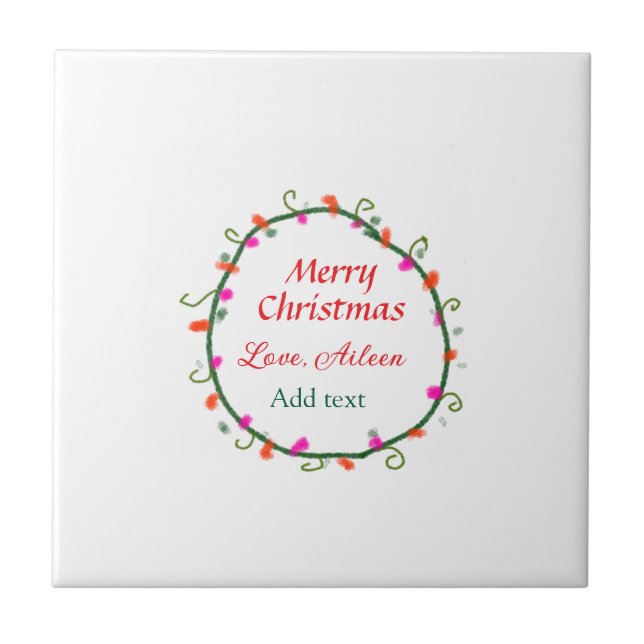 röd vit blommigt vattenfärgsutandning god jul kakelplatta (Framsidan)