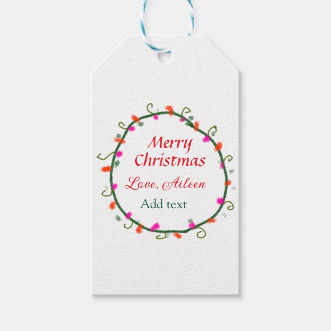 röd vit blommigt vattenfärgsutandning god jul presentetikett (Framsidan)