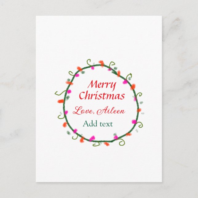 röd vit blommigt vattenfärgsutandning god jul vykort (Framsida)