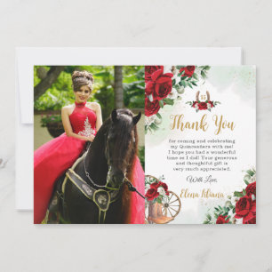 Röd vit blomster Charro Quinceañera tackkort Inbjudningar