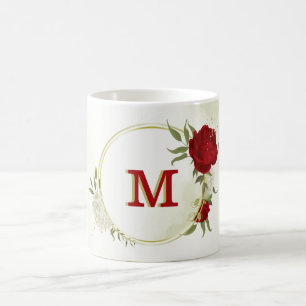 Röd vit blomstergrönska kaffemugg