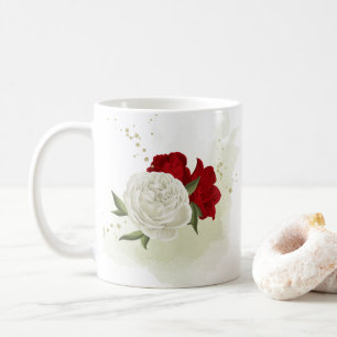 Röd vit blomstergrönska kaffemugg