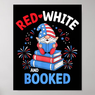 Röd Vit Bokad Patriotisk Läsare Amerikansk Flagga Poster