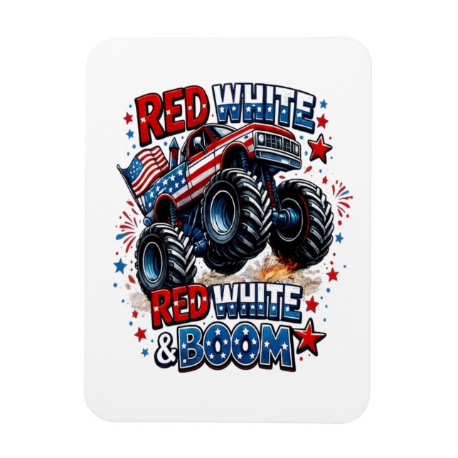 Röd Vit Boom Monstertruck Magnet (Vertikal)