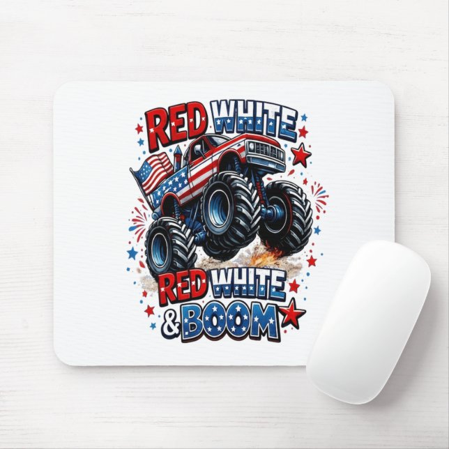Röd Vit Boom Monstertruck Musmatta (Med mus)