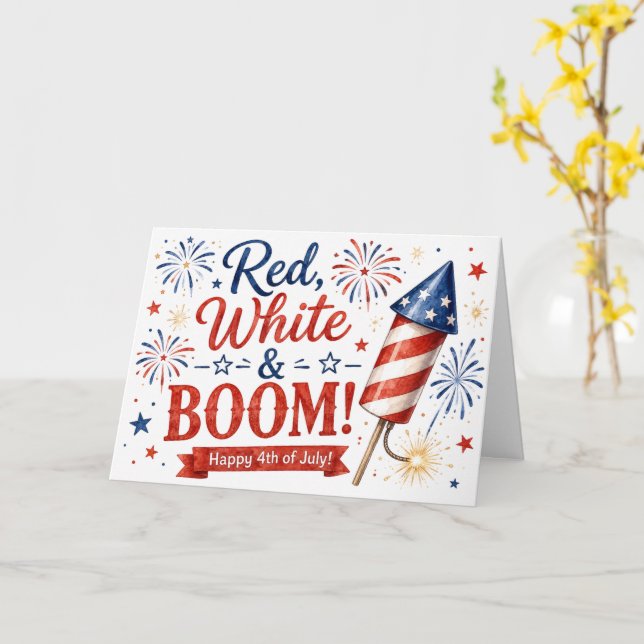 Röd, vit & Boom! Patriotisk gratulationskort Kort (Gul blomma)