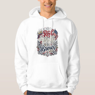 Röd Vit & Brews Patriotisk Ölblus Design_1 Hoodie