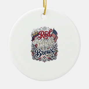 Röd Vit & Brews Patriotisk Ölblus Design_1 Julgransprydnad Keramik