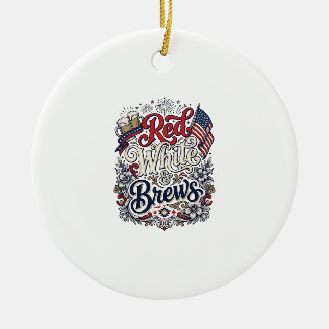 Röd Vit & Brews Patriotisk Ölblus Design_1 Julgransprydnad Keramik (Framsidan)