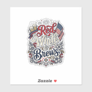 Röd Vit & Brews Patriotisk Ölblus Design_1 Klistermärken