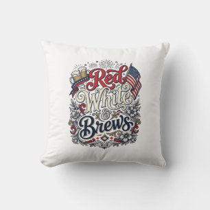 Röd Vit & Brews Patriotisk Ölblus Design_1 Kudde