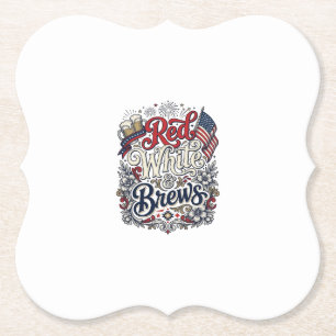 Röd Vit & Brews Patriotisk Ölblus Design_1 Underlägg Papper