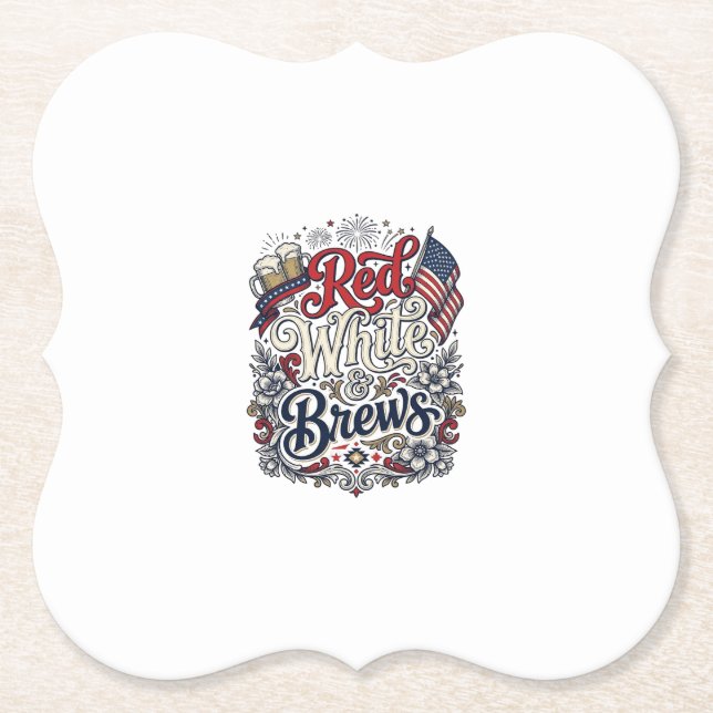 Röd Vit & Brews Patriotisk Ölblus Design_1 Underlägg Papper (Framsida)