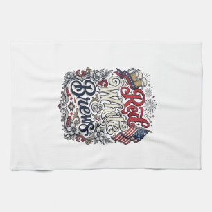 Röd Vit & Brygg Patriotisk Ölblus Design_1 Kökshandduk