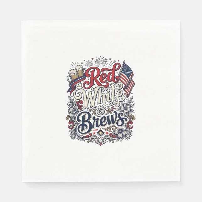 Röd Vit & Brygg Patriotisk Ölblus Design_1 Pappersservett (Framsidan)