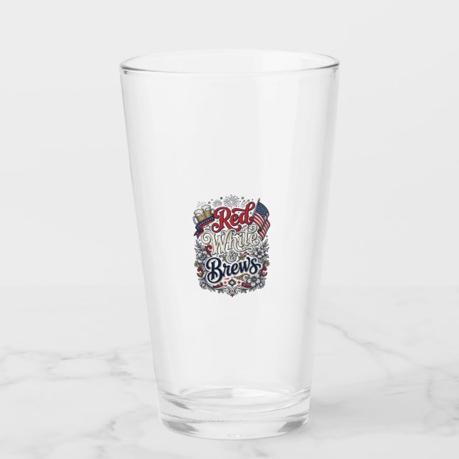 Röd Vit & Bryggserier Patriotisk Ölblus Design_1 Glaskopp (Framsida)