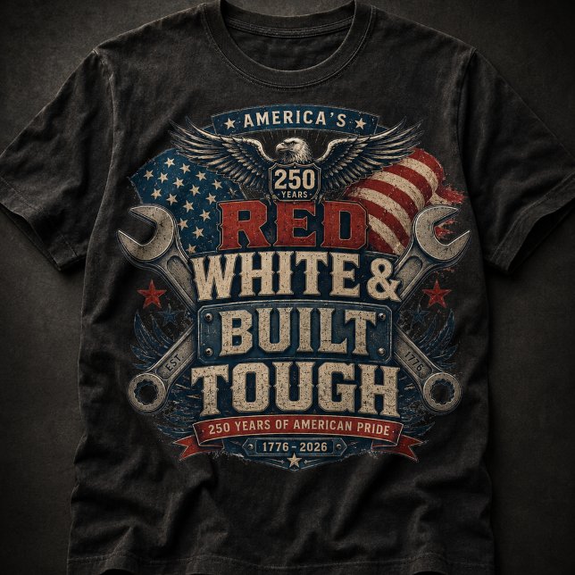 Röd Vit & Byggd Tuff | Amerika 250 T Shirt (Skapare uppladdad)