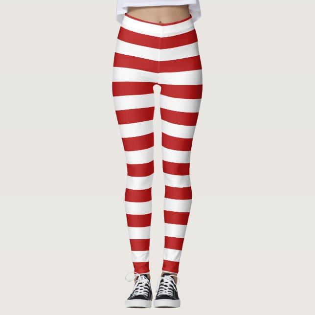röd vit candy cane rand christmas mönster leggings (Framsida)