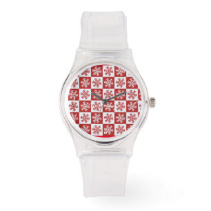 Röd/vit check snowflake mönster Thunder_Cove Armbandsur