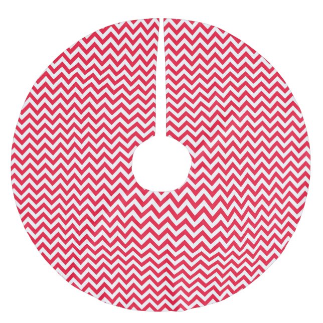 Röd & Vit Chevron - Julgran duk Julgransmatta Borstad Polyester (Framsidan)
