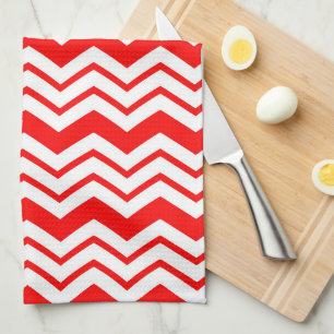 Röd vit Chevron sicksack mönsterdesign  Kökshandduk