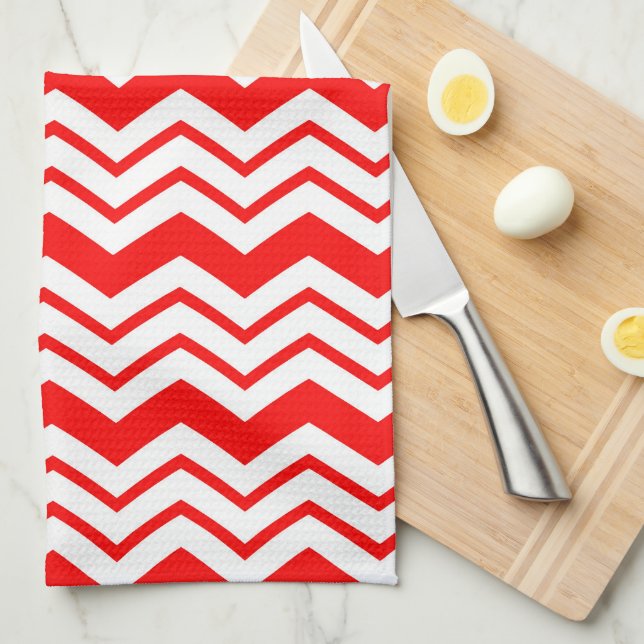Röd vit Chevron sicksack mönsterdesign  Kökshandduk (Vikt i Fjärdedel)