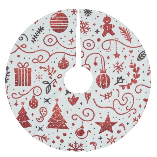 Röd Vit Dekorativ Jul Trädskört Julgransmatta Borstad Polyester (Framsidan)