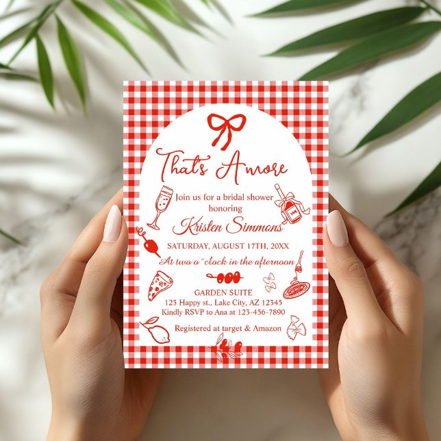 Röd Vit Det är Amore Bröllopsfestinladan Inbjudningar (That's Amore Italian Food Bridal Shower Invitation)
