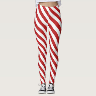 Röd vit diagonal godisrandiga ränder semester leggings