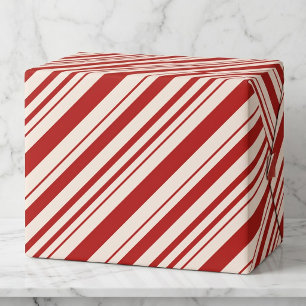 Röd Vit Diagonal Pepparkaksrand Stripig Presentpapper