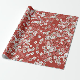 Röd Vit Ditsy Blomma Pastell Boho 70-tal Vintage Presentpapper