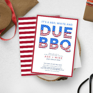 Röd Vit & Due BBQ Könsbestämmande Bebisbadkar Baby Inbjudningar
