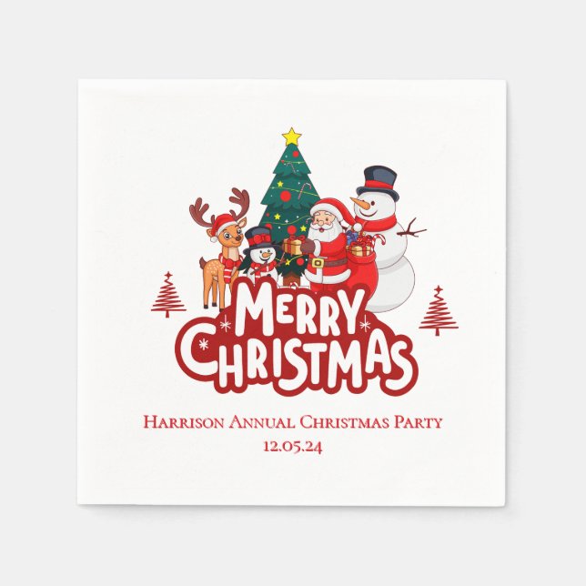 Röd & Vit Enkel God Jul Pappersservett (Framsidan)