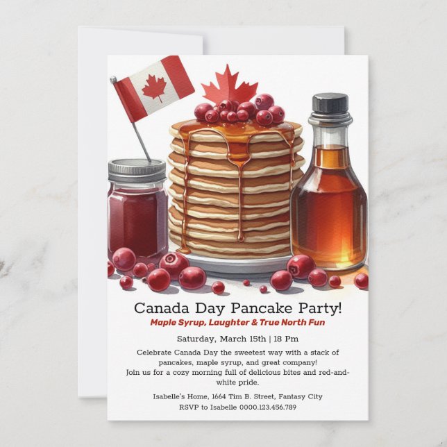 Röd & Vit Firande Canada Day Pannkaksparty Inbjudningar (Framsida)