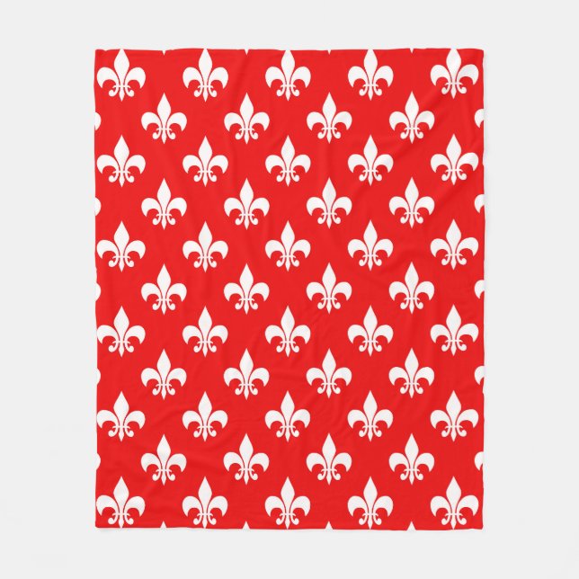 Röd Vit Fleur-de-lis Fleecefilt (Framsidan)