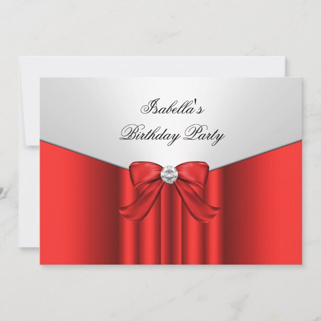Röd vit Födelsedagsfest Diamond Bow Inbjudningar (Framsida)