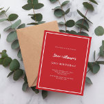 Röd vit födelsedagsinbjudan<br><div class="desc">En modern elegant och inbjudan. En röd bakgrund som dekoreras med ett vitt ram. Anpassa och lägg till namn och detaljer. Vit text. 1 lakan = 1 inbjudan tryckt kant till kant.</div>