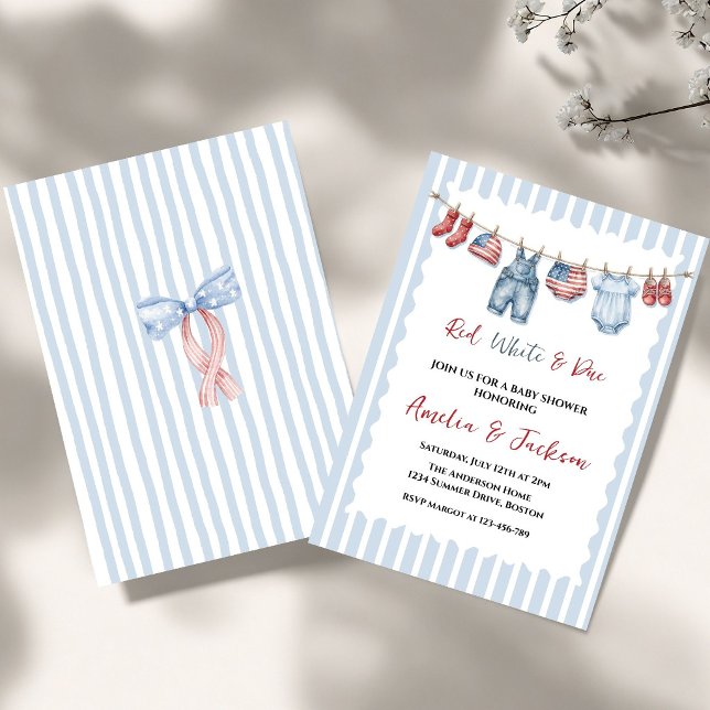 Röd Vit Förfallen Bow 4:e Juli Tema Baby Shower  Inbjudningar (Skapare uppladdad)