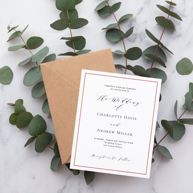 Röd vit formell QR-OSA-bröllopsinbjudan (Skapare uppladdad)