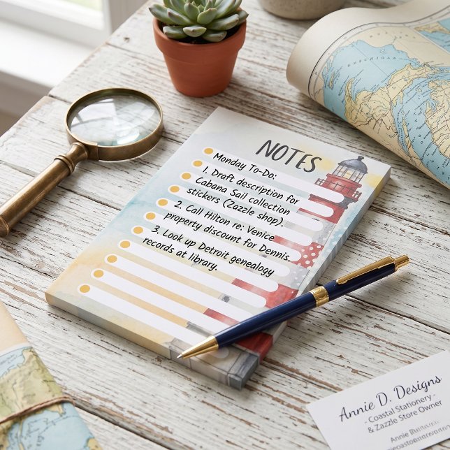 Röd Vit Fyr Akvarell Post-it Block (Organize with seaside charm.)