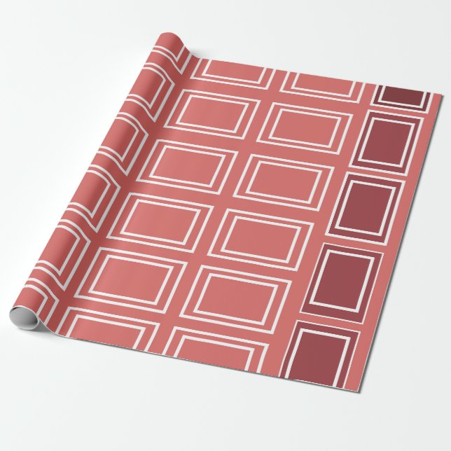 Röd Vit Fyrkant Rektangel Geometrisk Presentpapper (Utrullad)