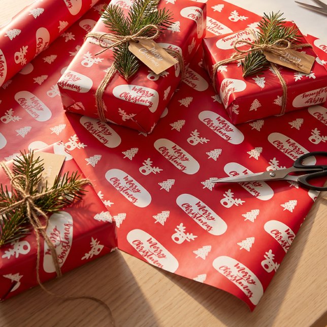 Röd vit glad jul mönster inslagningspapper (Skapare uppladdad)