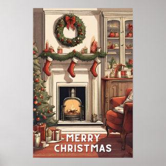 Röd vit God jul vintage förtjänar modern Poster