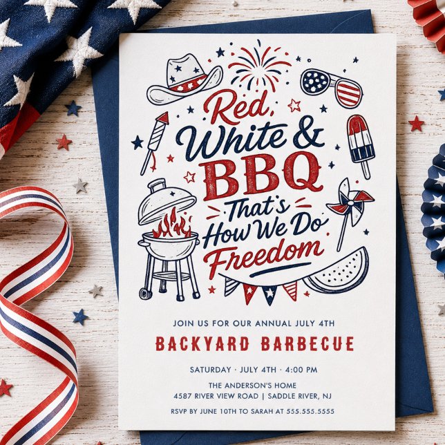 Röd Vit & Grillfest Inbjudan (Skapare uppladdad)
