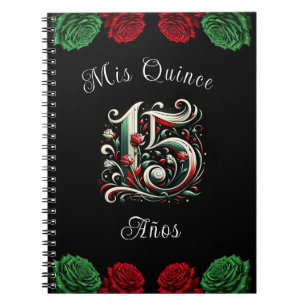 Röd Vit Grön Mis Quince Anos 15 Quinceañera Anteckningsbok