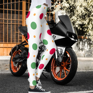 Röd Vit Grön Prickmönster Vinter Jul Leggings