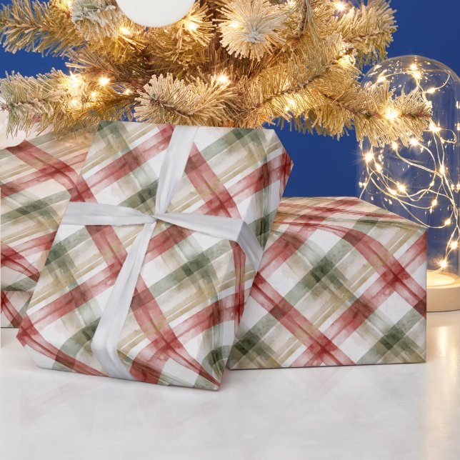 Röd Vit Grön Rutig Ränder Jul Presentpapper (Helgdagar)