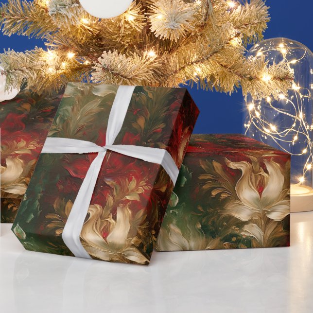 Röd vit Grönt, Blommigt Presentpapper (Helgdagar)