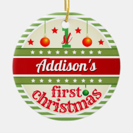 Röd vit Grönt / Ditt Baby 1st Första jul Julgransprydnad Keramik